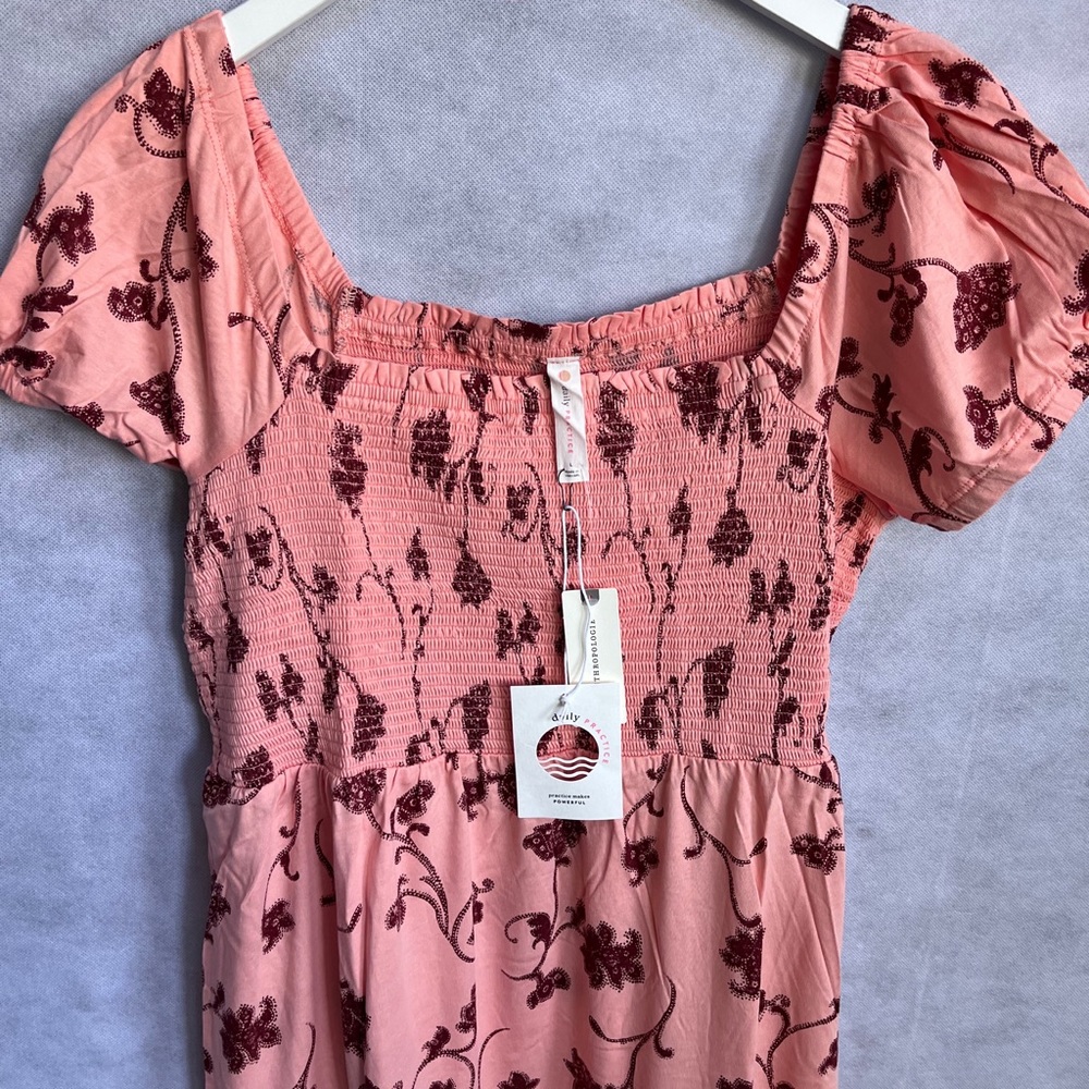 Anthropologie Daily Practice Cotton Smoked Tiered, Puff sleeve Maxi Dress - Picture 8 of 16